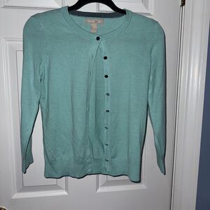 Banana Republic Women Teal Crew Neck Button Front Sweater - XS